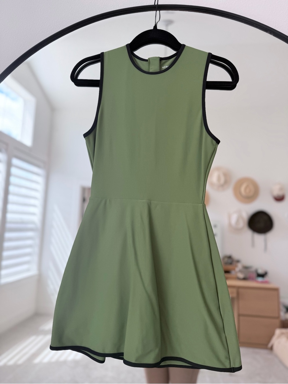WeWoreWhat Olive Green Sleeveless Tennis Dress w/ shorts with Black Trim